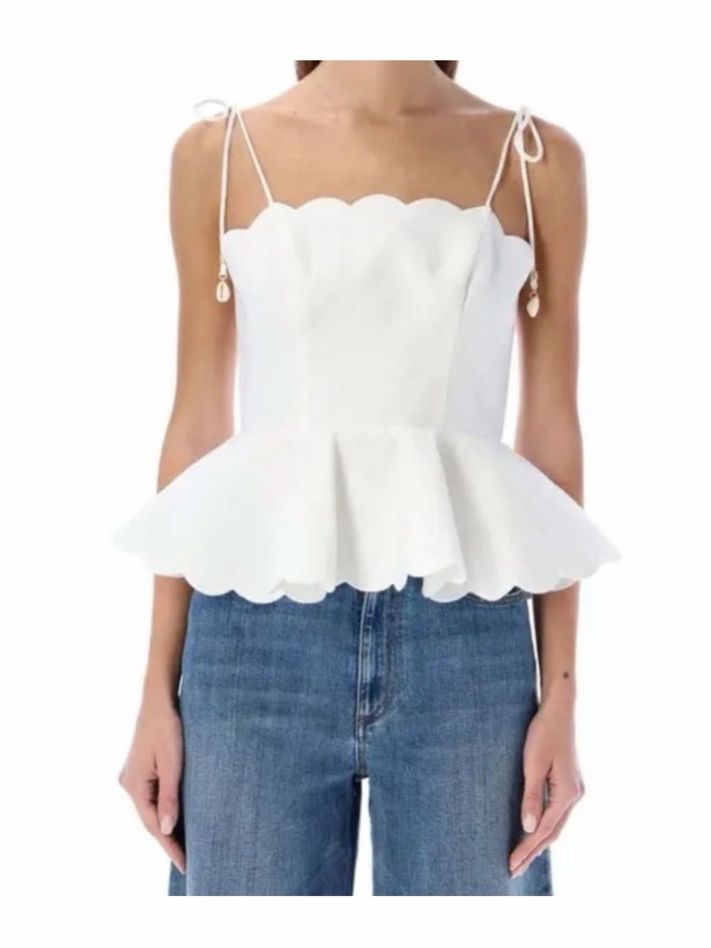 House of Harlow 1960 White Scalloped Peplum Tie-Strap Camisole